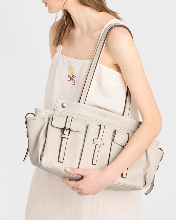 Prada Route large leather tote bag - Chalk White Prada Route large leather tote bag - Chalk White