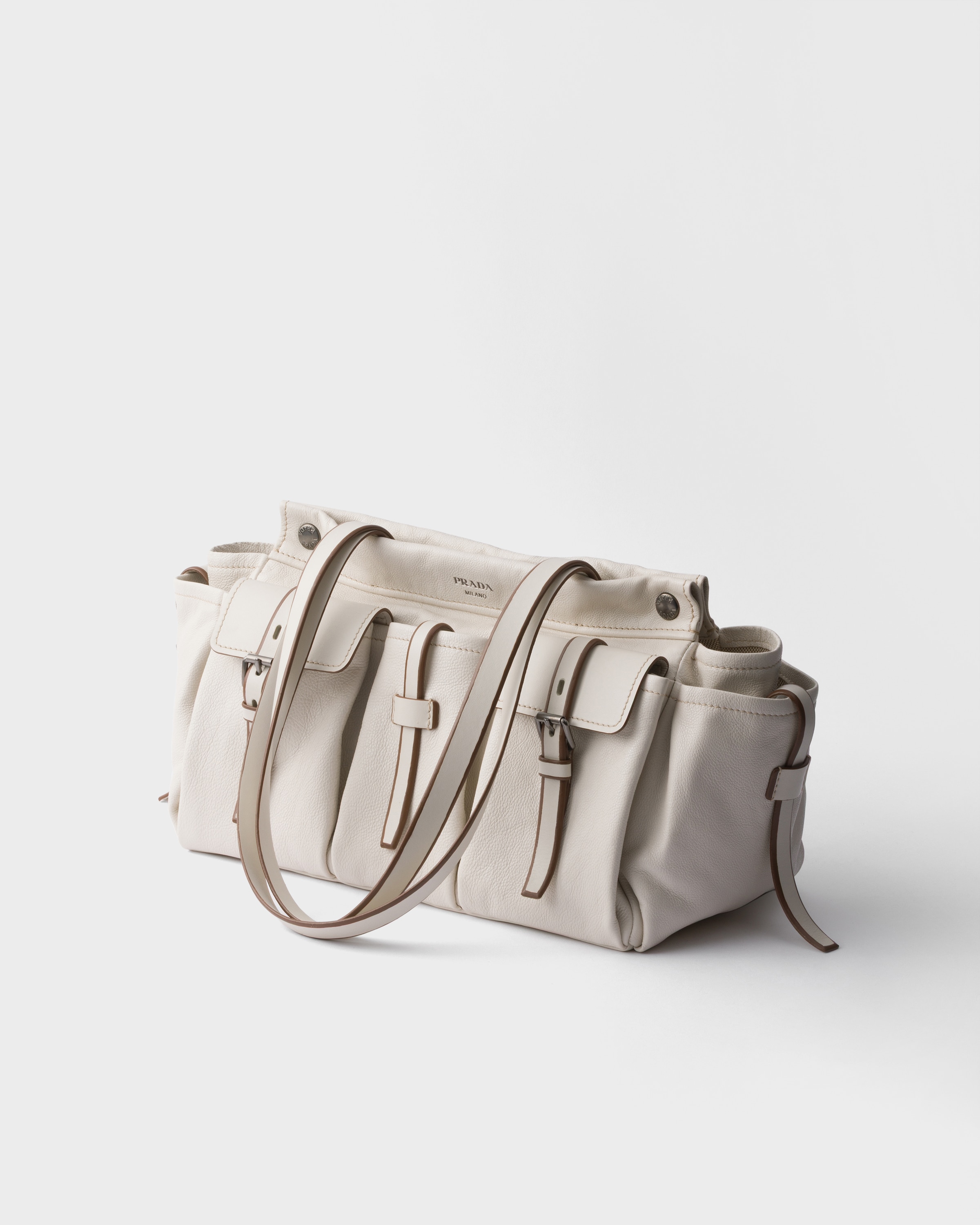 Chalk White Prada Route large leather tote bag | PRADA - United States