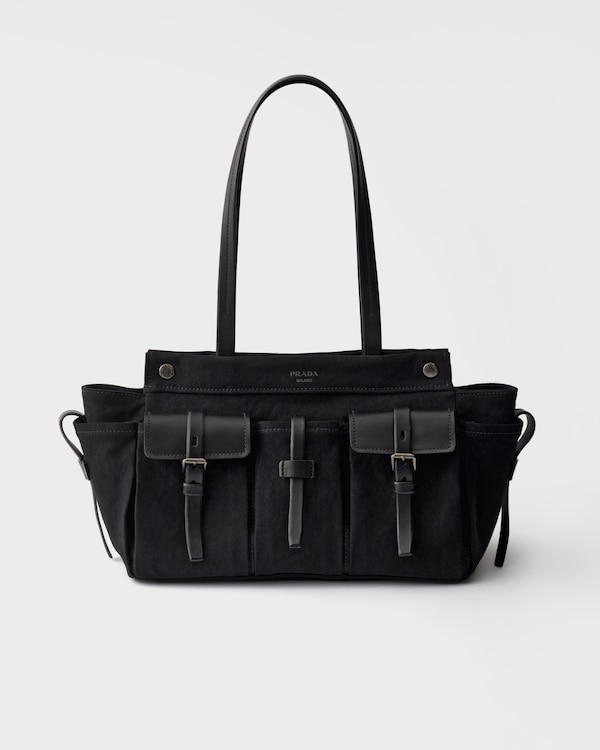 Bolso tote Prada Route grande de lona y piel - Negro Bolso tote Prada Route grande de lona y piel - Negro