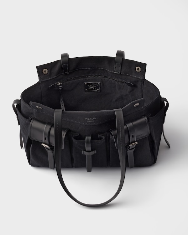 Bolso tote Prada Route grande de lona y piel - Negro Bolso tote Prada Route grande de lona y piel - Negro