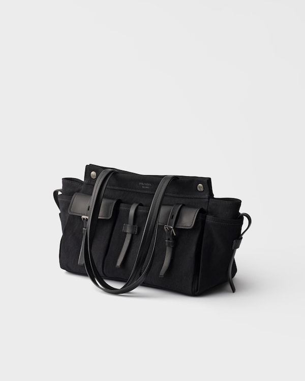 Bolso tote Prada Route grande de lona y piel - Negro Bolso tote Prada Route grande de lona y piel - Negro