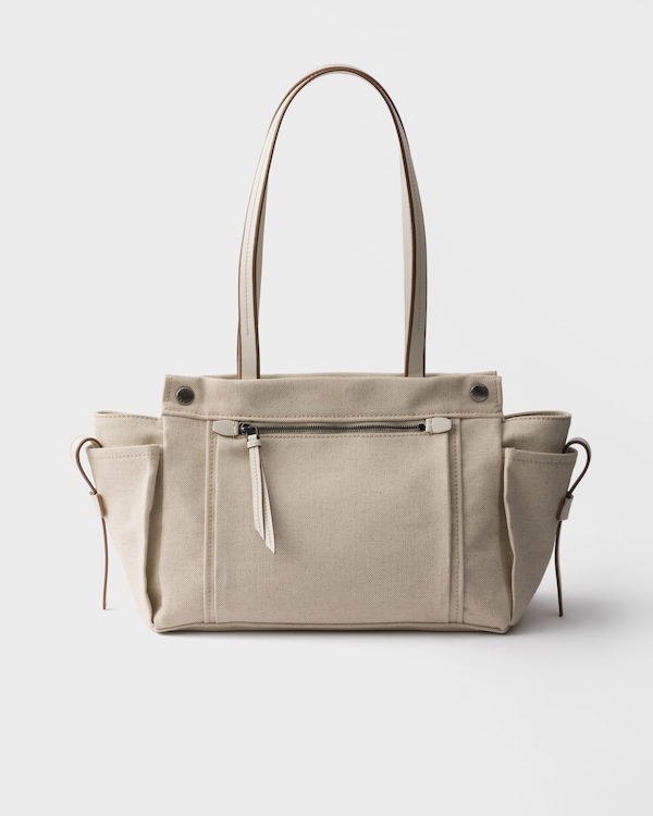 Bolso tote Prada Route grande de lona y piel - Natural Bolso tote Prada Route grande de lona y piel - Natural