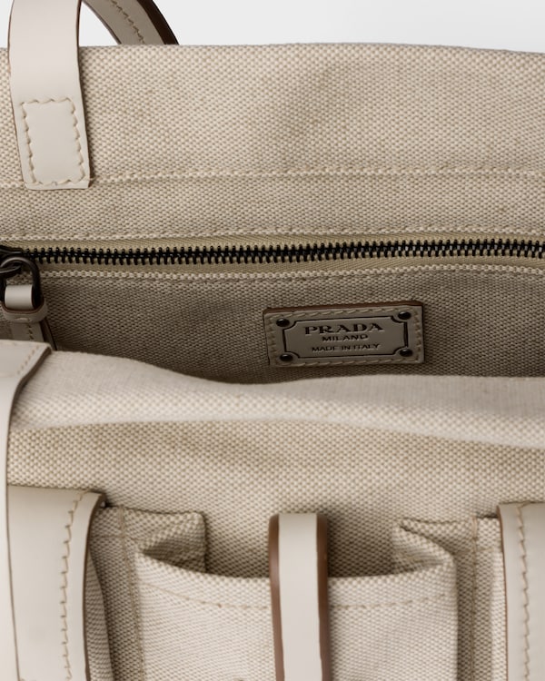 Bolso tote Prada Route grande de lona y piel - Natural Bolso tote Prada Route grande de lona y piel - Natural
