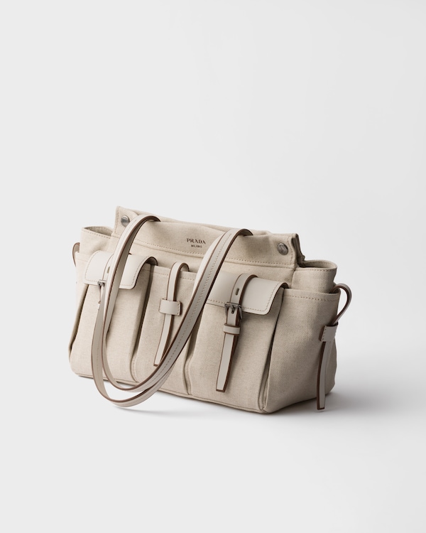 Bolso tote Prada Route grande de lona y piel - Natural Bolso tote Prada Route grande de lona y piel - Natural