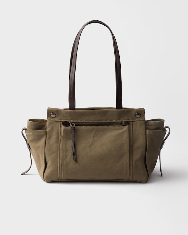 Prada Route large canvas and leather tote bag - Military Green Prada Route large canvas and leather tote bag - Military Green