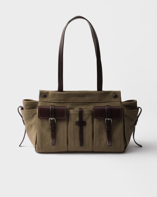 Prada Route large canvas and leather tote bag - Military Green Prada Route large canvas and leather tote bag - Military Green