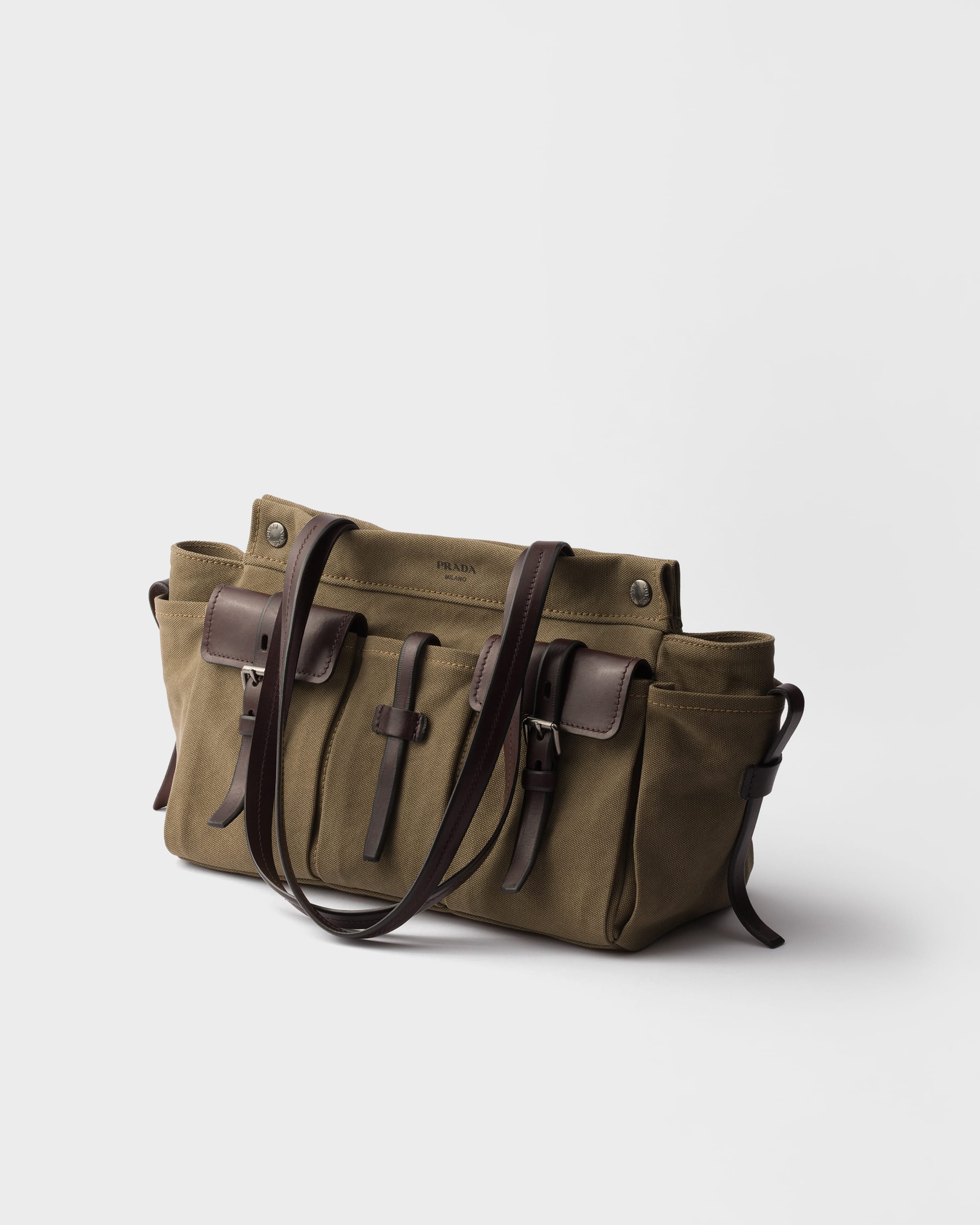 Forest Green Prada Route large canvas and leather tote bag | PRADA