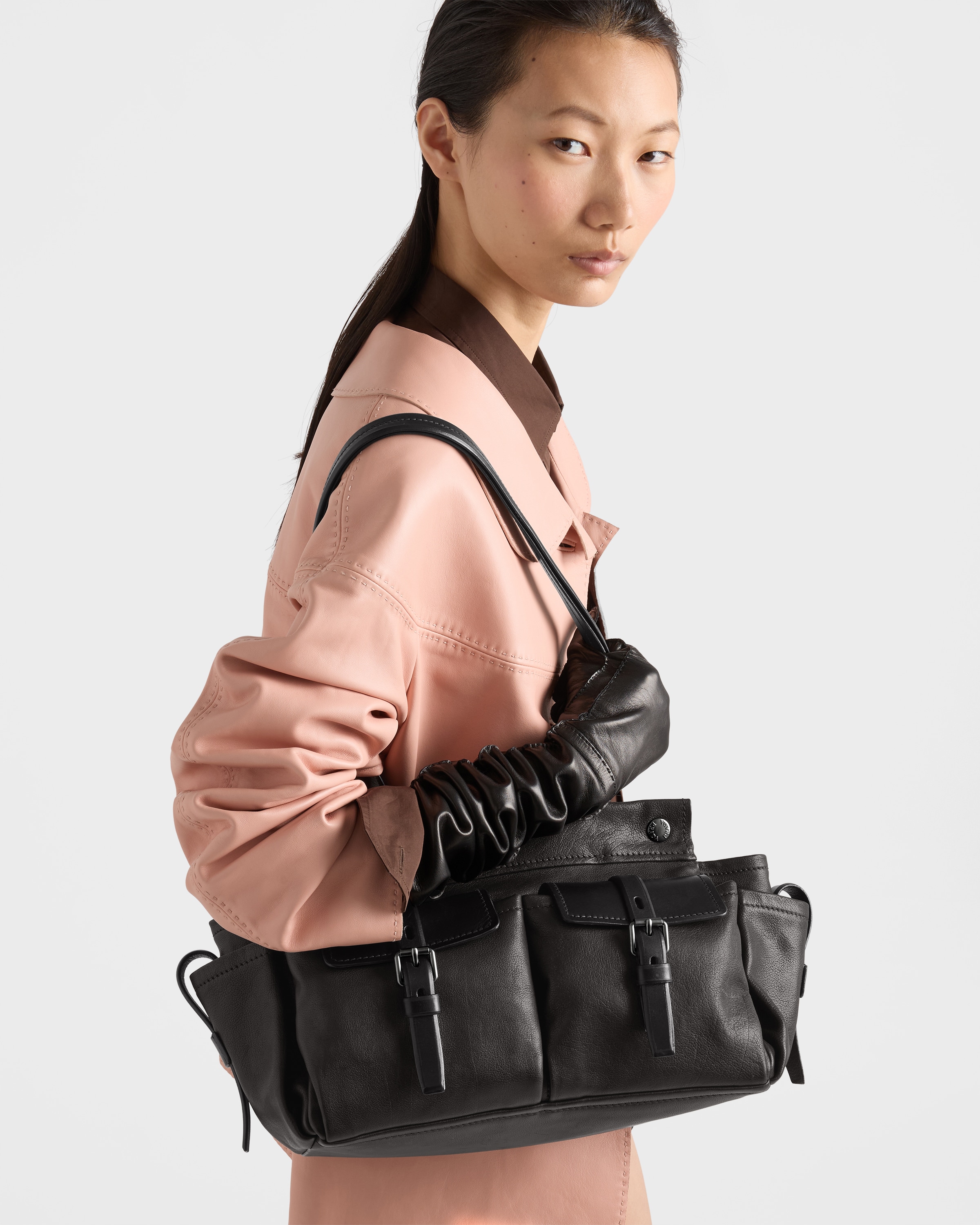 Black Prada Route medium leather tote bag | PRADA - United States