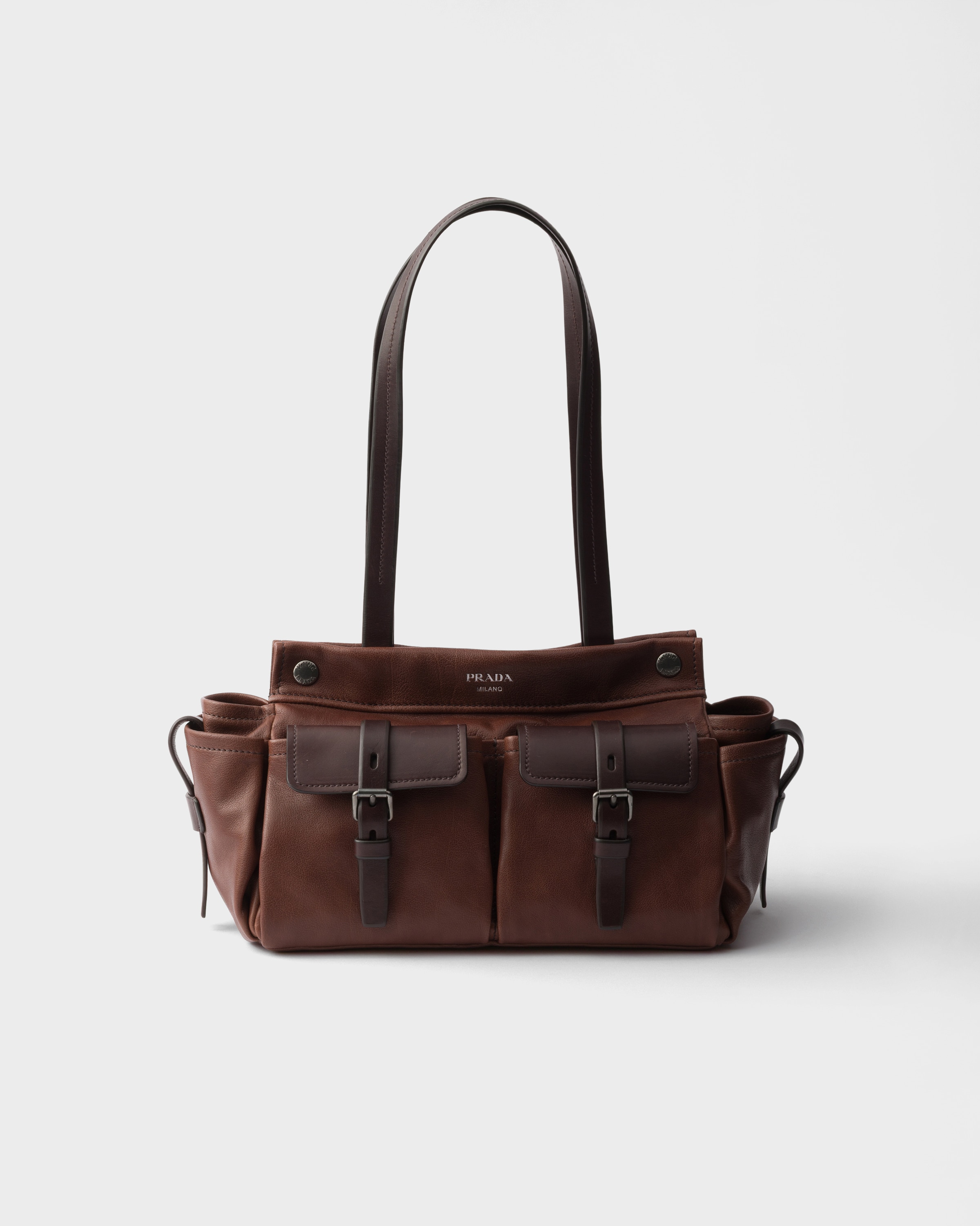 Prada Route Medium Leather Tote Bag, Woman, Cocoa Brown
