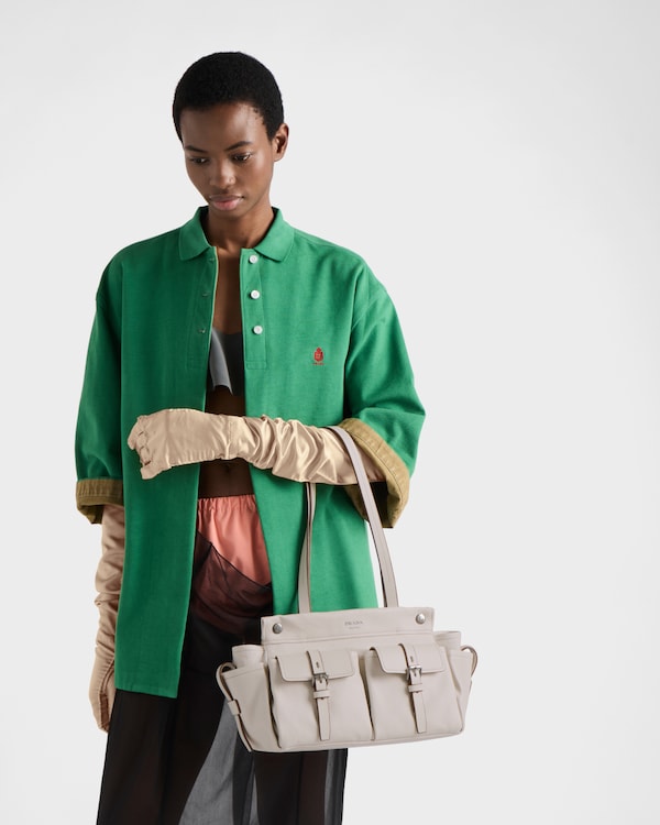 Bolso tote de piel Prada Route mediano - Blanco Calizo Bolso tote de piel Prada Route mediano - Blanco Calizo