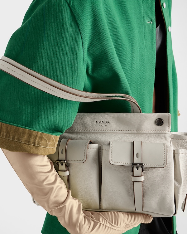 Bolso tote de piel Prada Route mediano - Blanco Calizo Bolso tote de piel Prada Route mediano - Blanco Calizo
