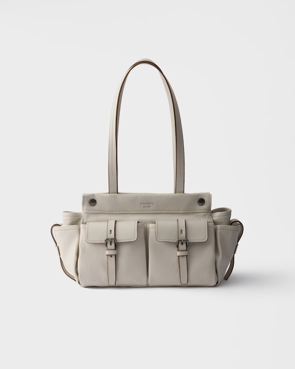 Bolso tote de piel Prada Route mediano - Blanco Calizo Bolso tote de piel Prada Route mediano - Blanco Calizo