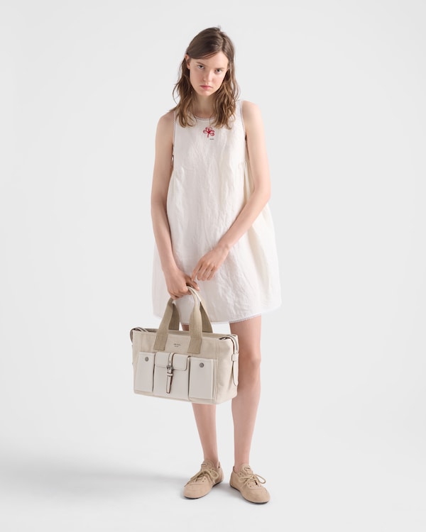 Prada Route large canvas and leather tote bag - Natural Prada Route large canvas and leather tote bag - Natural