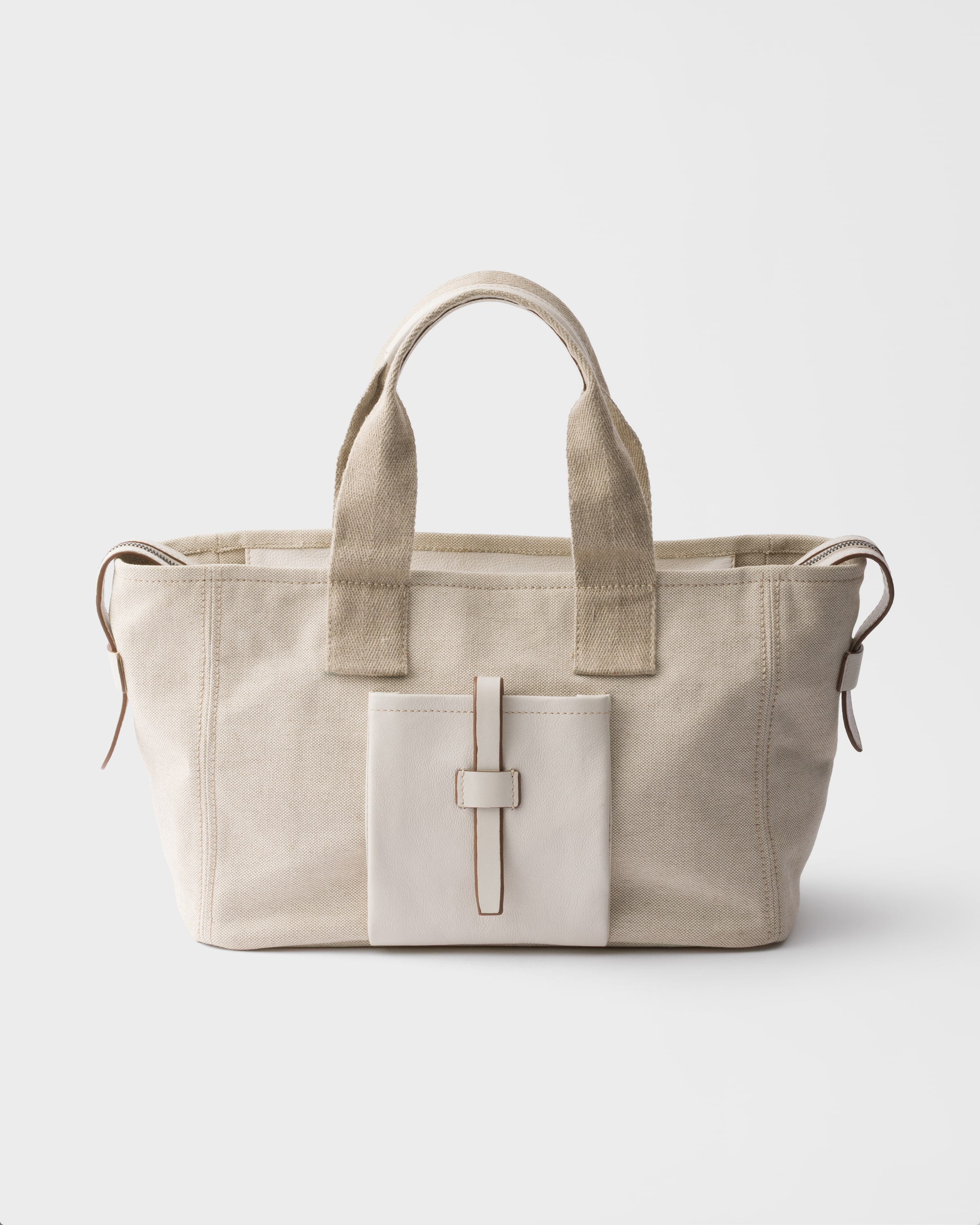 Natural Prada Route large canvas and leather tote bag | PRADA