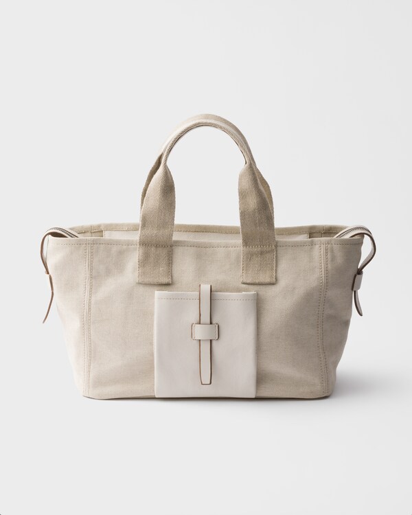 Prada Route large canvas and leather tote bag - Natural Prada Route large canvas and leather tote bag - Natural