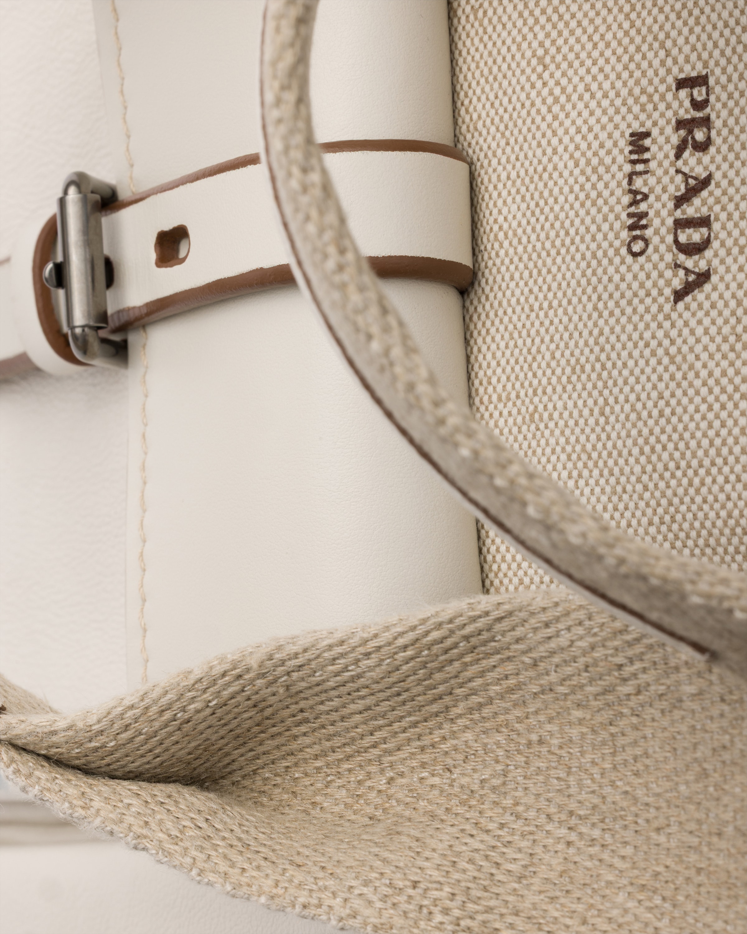 Natural Prada Route large canvas and leather tote bag | PRADA