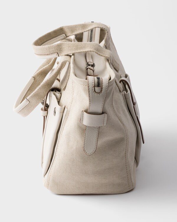 Prada Route large canvas and leather tote bag - Natural Prada Route large canvas and leather tote bag - Natural