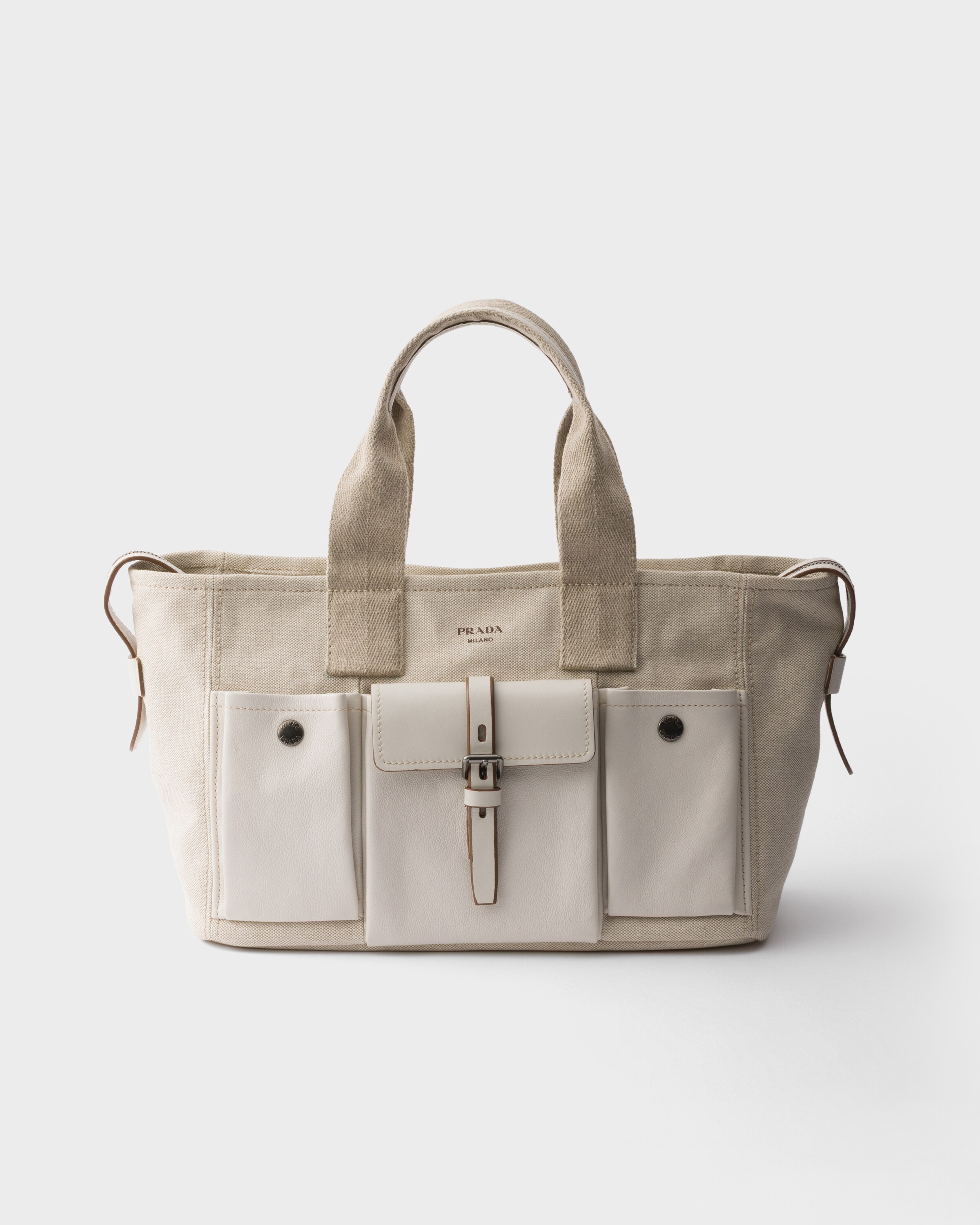 Prada Route Große Tote Bag Aus Canvas Und Leder, Damen, Natur