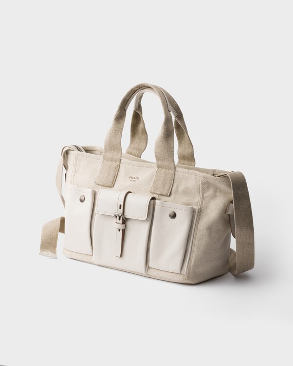Prada Route large canvas and leather tote bag - Natural Prada Route large canvas and leather tote bag - Natural