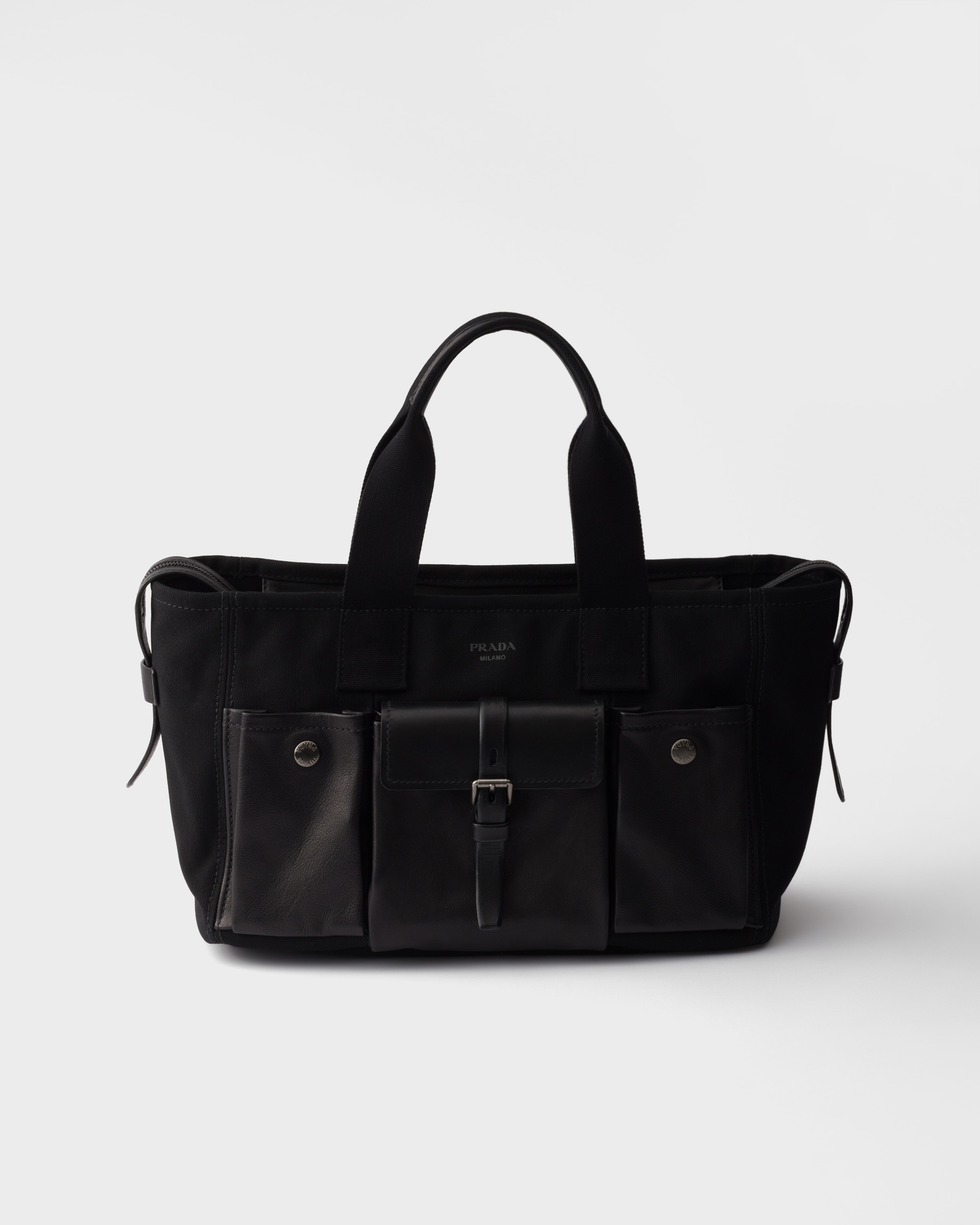 Prada Route large canvas and leather tote bag