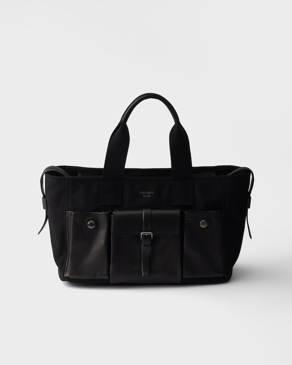 Prada Route large canvas and leather tote bags - Black Prada Route large canvas and leather tote bags - Black