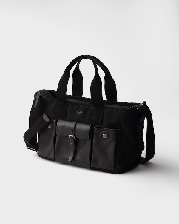 Prada Route large canvas and leather tote bags - Black Prada Route large canvas and leather tote bags - Black