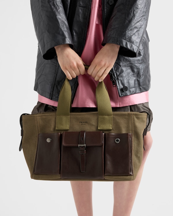 Prada Route large canvas and leather tote bags - Military Green Prada Route large canvas and leather tote bags - Military Green