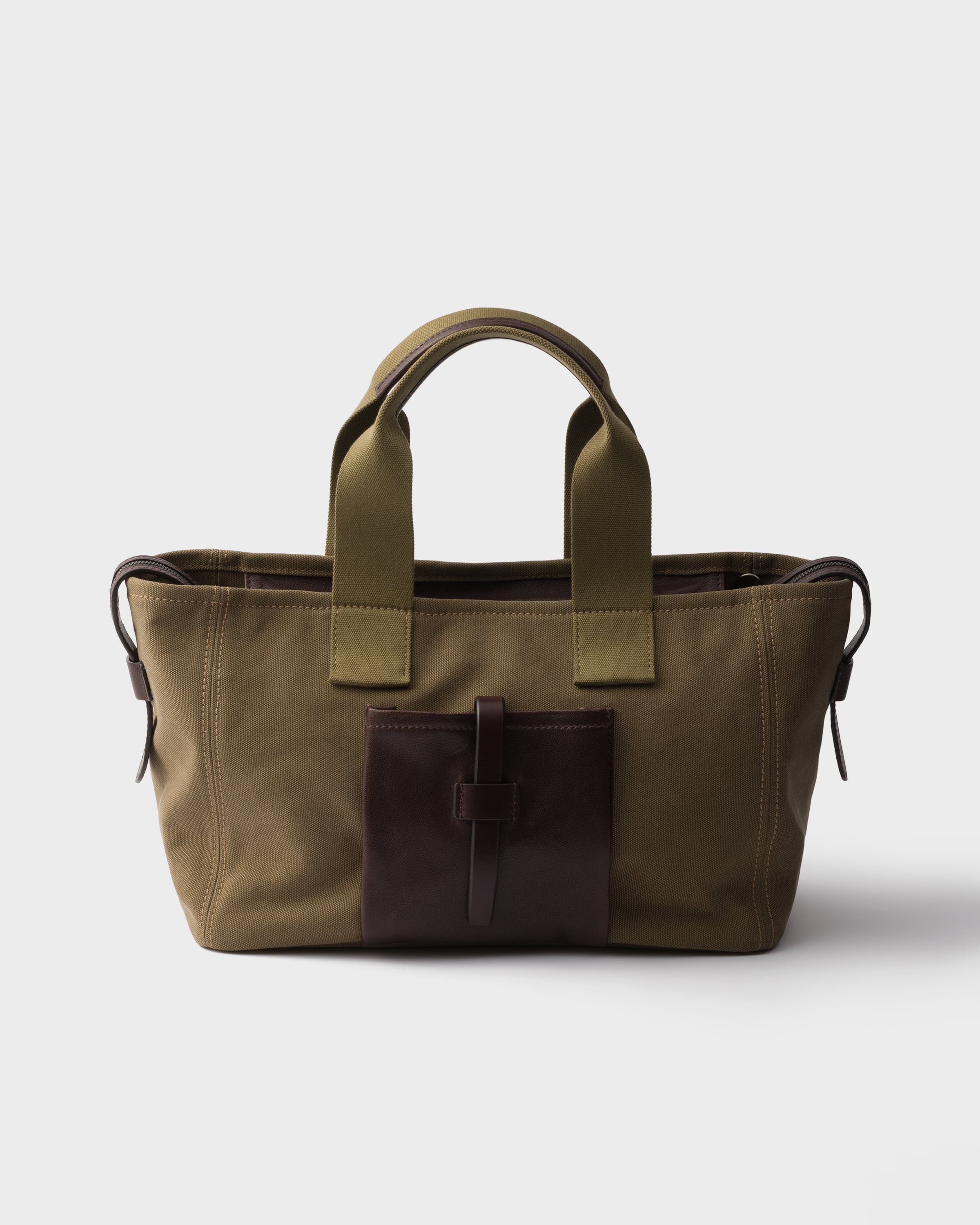 ミリタリーグリーン プラダ ルート ラージ キャンバス レザー トート