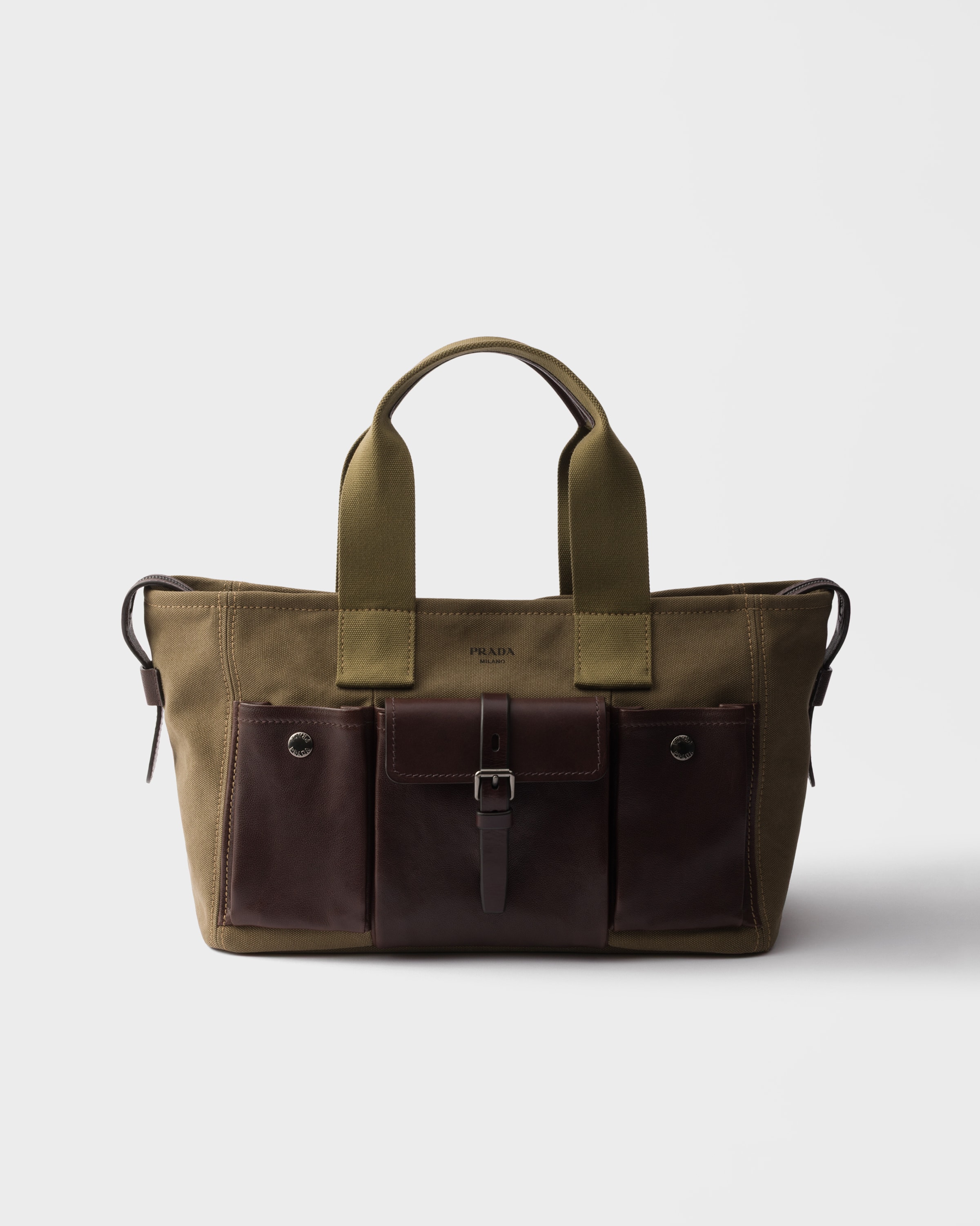 Bolsos Tote Prada Route Grandes De Lona Y Piel, Mujer, Verde Bosque