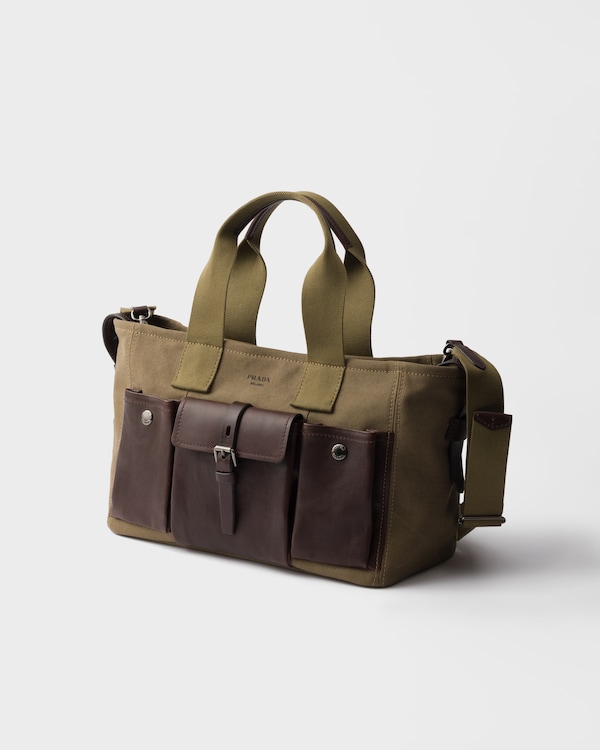 Prada Route large canvas and leather tote bags - Military Green Prada Route large canvas and leather tote bags - Military Green