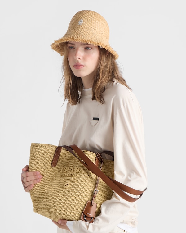 中号钩编与皮革托特包 - 自然色 / 白兰地色 中号钩编与皮革托特包 - 自然色 / 白兰地色