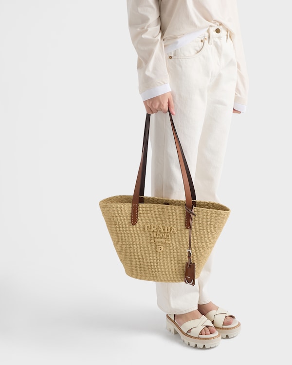 中号钩编与皮革托特包 - 自然色 / 白兰地色 中号钩编与皮革托特包 - 自然色 / 白兰地色