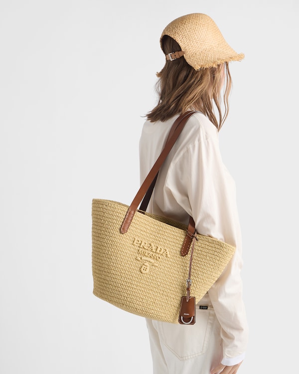 中号钩编与皮革托特包 - 自然色 / 白兰地色 中号钩编与皮革托特包 - 自然色 / 白兰地色