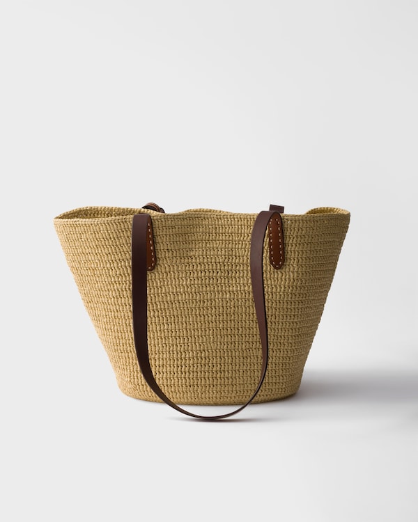 中号钩编与皮革托特包 - 自然色 / 白兰地色 中号钩编与皮革托特包 - 自然色 / 白兰地色