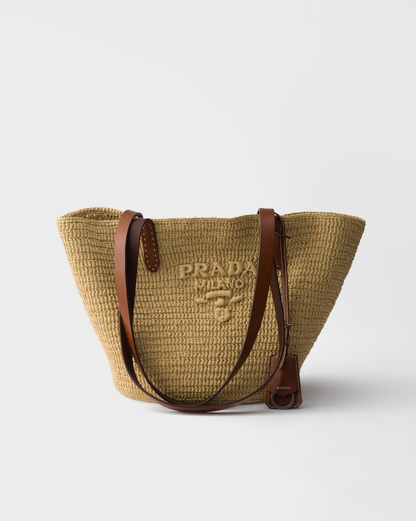 中号钩编与皮革托特包 - 自然色 / 白兰地色 中号钩编与皮革托特包 - 自然色 / 白兰地色