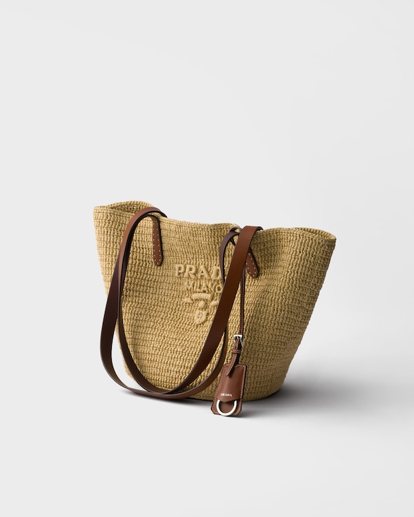 中号钩编与皮革托特包 - 自然色 / 白兰地色 中号钩编与皮革托特包 - 自然色 / 白兰地色