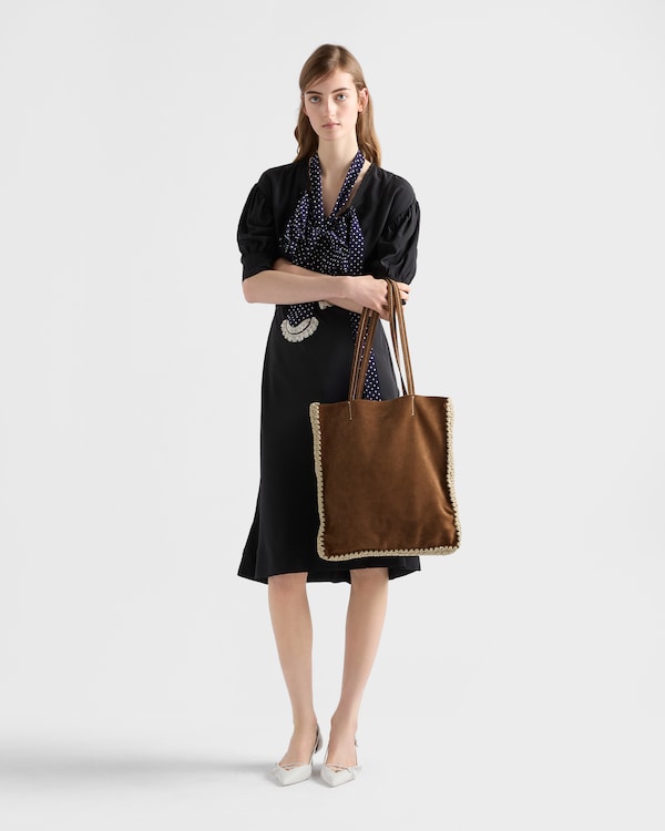 Large suede and crochet tote bag - Cocoa Brown Large suede and crochet tote bag - Cocoa Brown