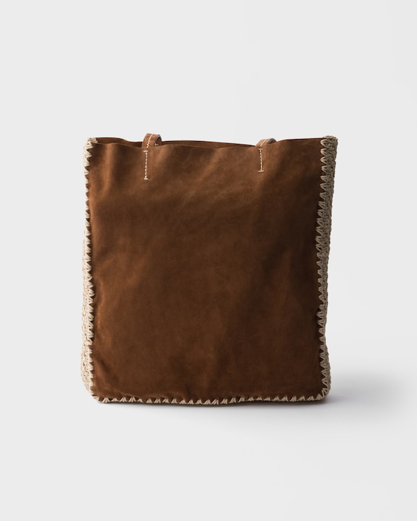 Large suede and crochet tote bag - Cocoa Brown Large suede and crochet tote bag - Cocoa Brown