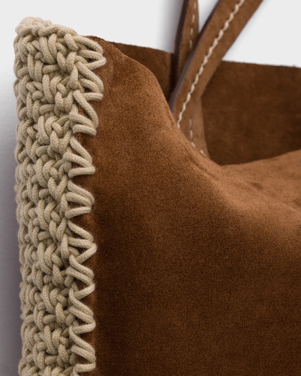 Large suede and crochet tote bag - Cocoa Brown Large suede and crochet tote bag - Cocoa Brown