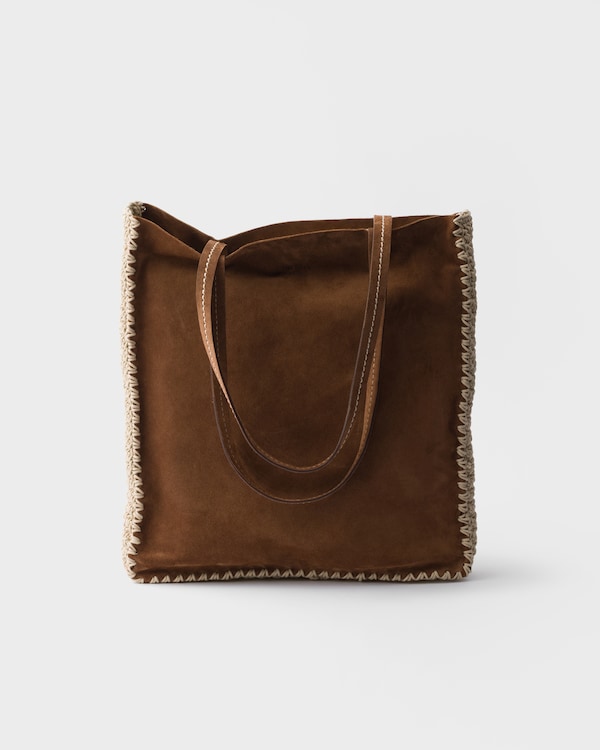 Large suede and crochet tote bag - Cocoa Brown Large suede and crochet tote bag - Cocoa Brown