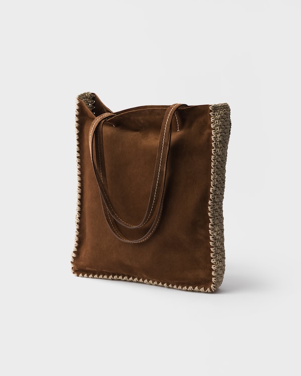 Large suede and crochet tote bag - Cocoa Brown Large suede and crochet tote bag - Cocoa Brown