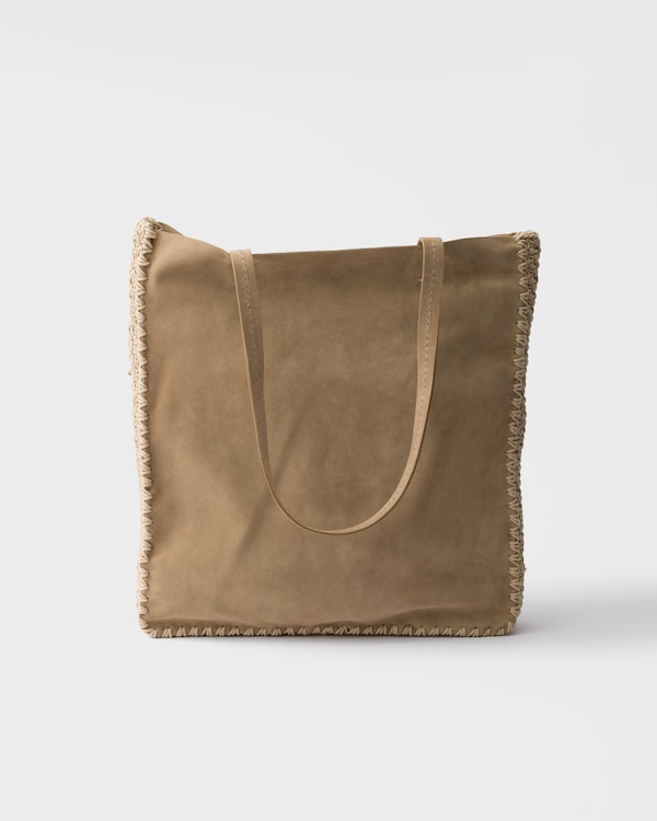 Large suede and crochet tote bag - Desert Beige Large suede and crochet tote bag - Desert Beige