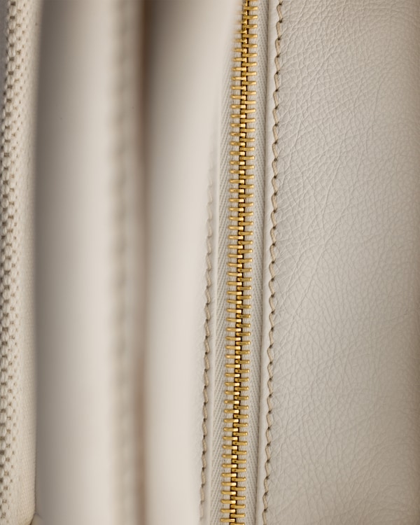 Large linen blend and leather tote bag - Tan/Chalk White Large linen blend and leather tote bag - Tan/Chalk White