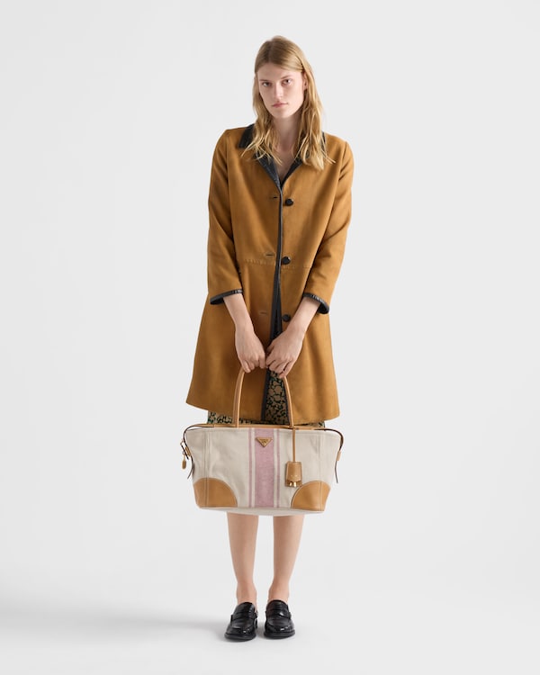 Large canvas and leather tote bag - Tan/Red Large canvas and leather tote bag - Tan/Red