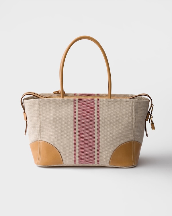 Große Tote Bag aus Canvas und Leder - Hellbraun/Rot Große Tote Bag aus Canvas und Leder - Hellbraun/Rot