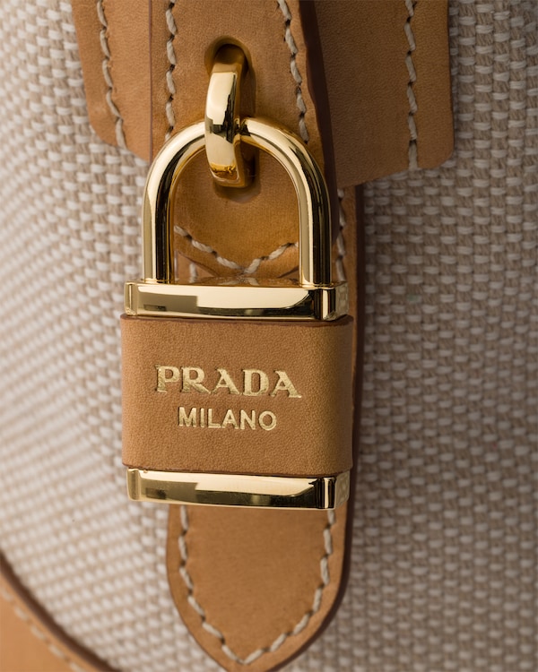 Große Tote Bag aus Canvas und Leder - Hellbraun/Rot Große Tote Bag aus Canvas und Leder - Hellbraun/Rot