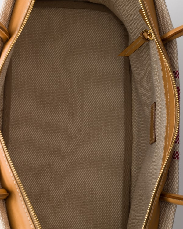 Große Tote Bag aus Canvas und Leder - Hellbraun/Rot Große Tote Bag aus Canvas und Leder - Hellbraun/Rot