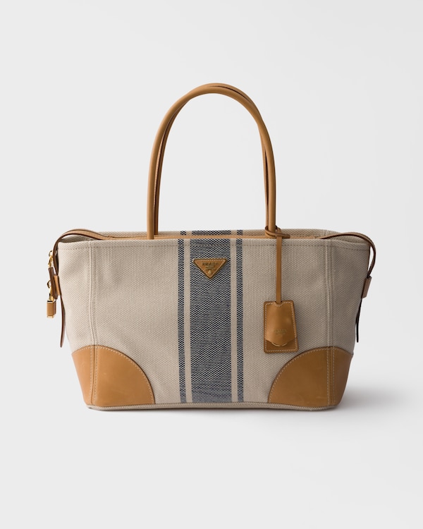 Borsa shopping large in canvas e pelle - Beige/Baltico Borsa shopping large in canvas e pelle - Beige/Baltico