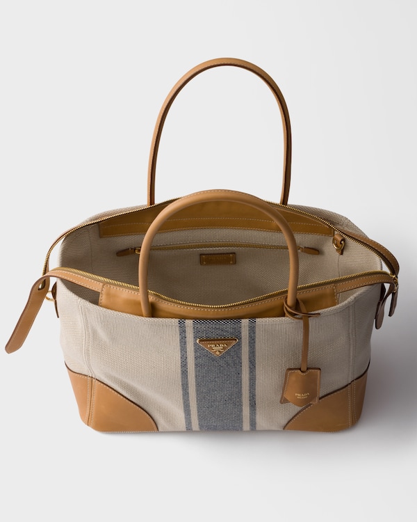 Borsa shopping large in canvas e pelle - Beige/Baltico Borsa shopping large in canvas e pelle - Beige/Baltico