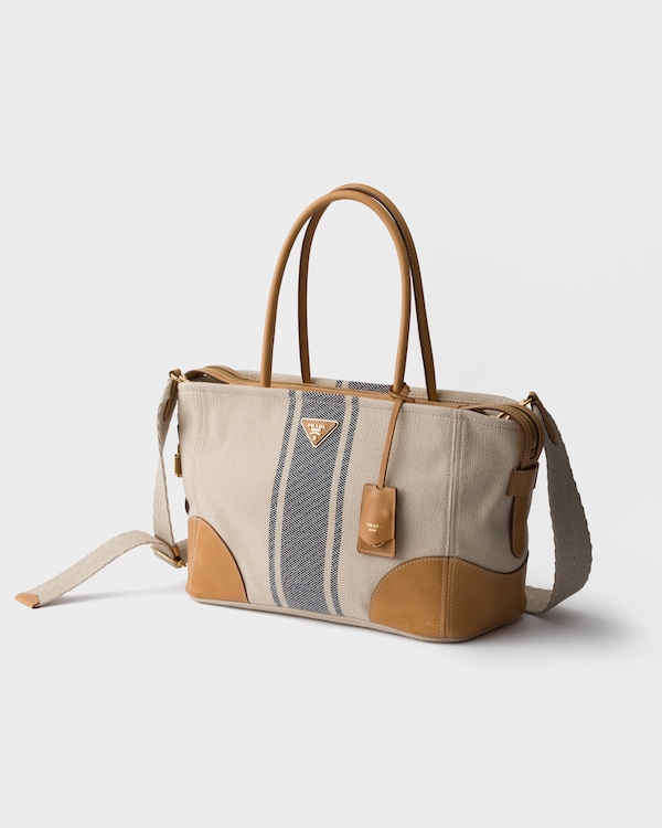 Borsa shopping large in canvas e pelle - Beige/Baltico Borsa shopping large in canvas e pelle - Beige/Baltico